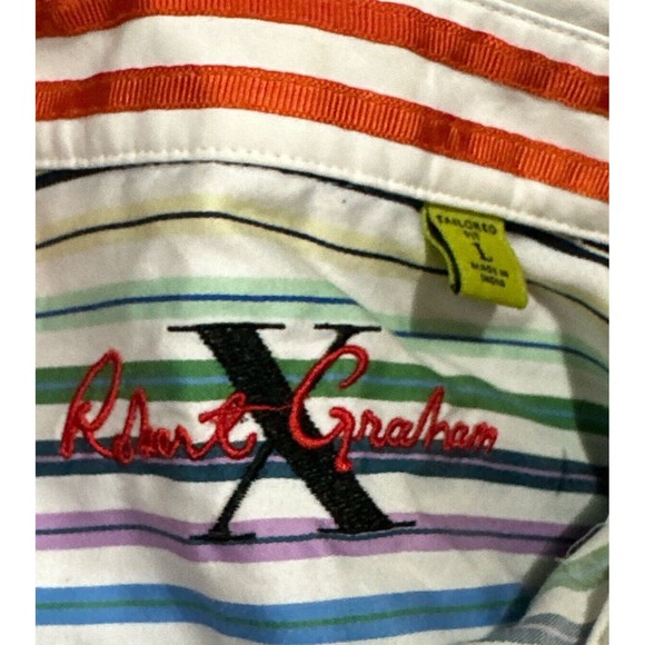 Robert Graham Long Sleeve Multi Color Striped Blue Orange Stripe Flip‎ Cuff Sz L - Picture 4 of 6